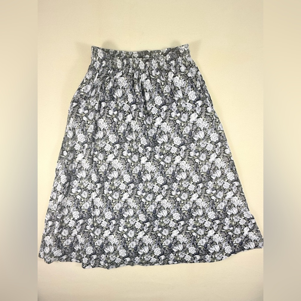 Vintage Liz & CO. Floral Print Elastic Waist Midi Skirt Womens XS